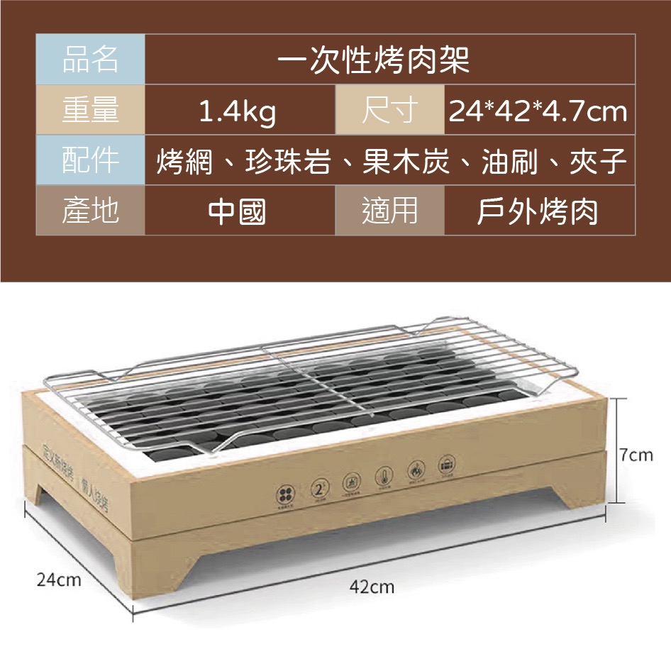 一次性攜帶烤肉架(含40mm果木炭36顆+夾子+油刷)-經典大款-細節圖11