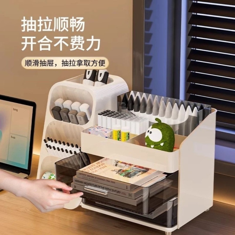 【限時購】一體是桌面文具分類抽屜ins風收納盒（34.2*17.5*25cm-白色）-細節圖2