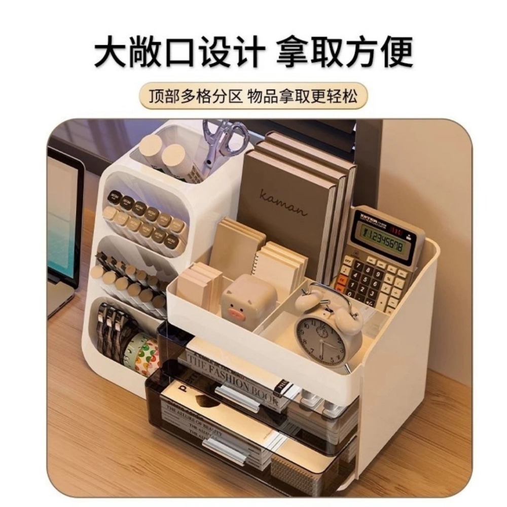 【限時購】一體是桌面文具分類抽屜ins風收納盒（34.2*17.5*25cm-白色）-細節圖4