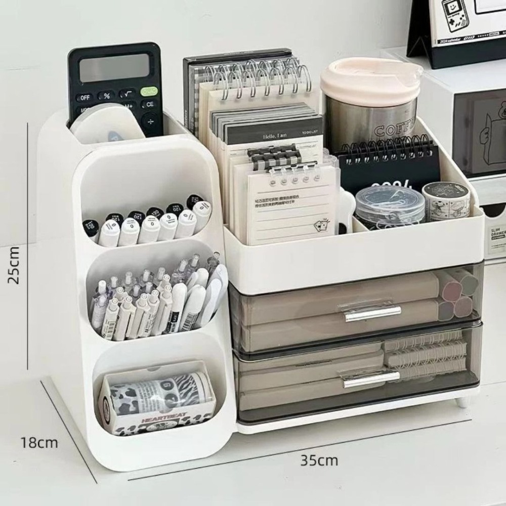 【限時購】一體是桌面文具分類抽屜ins風收納盒（34.2*17.5*25cm-白色）-細節圖5