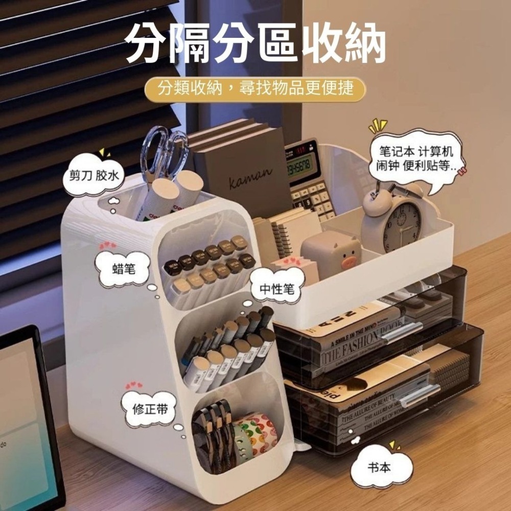 【限時購】一體是桌面文具分類抽屜ins風收納盒（34.2*17.5*25cm-白色）-細節圖2