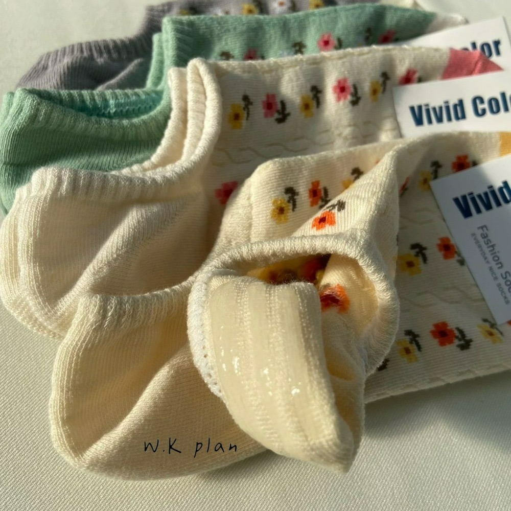 【W.K】韓國2024春夏新款拚色小花船襪-細節圖5