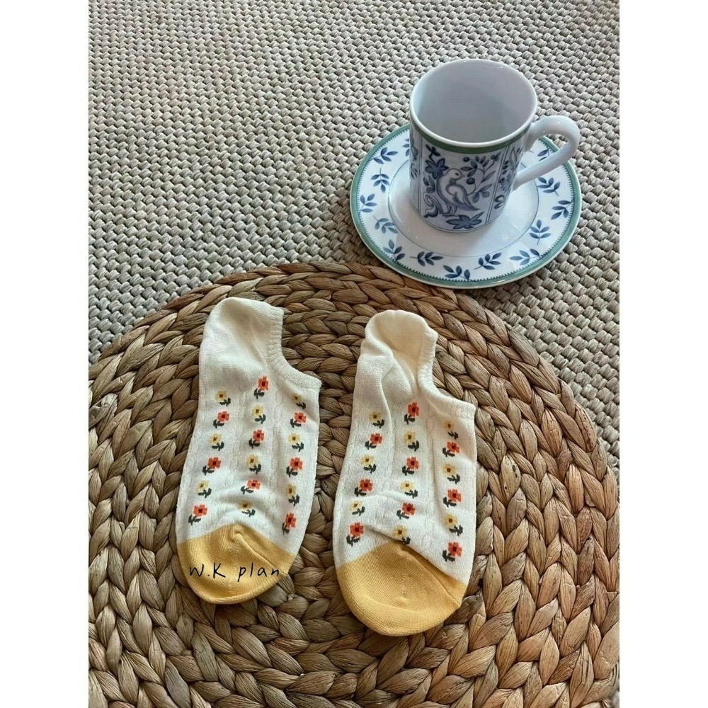 【W.K】韓國2024春夏新款拚色小花船襪-細節圖7