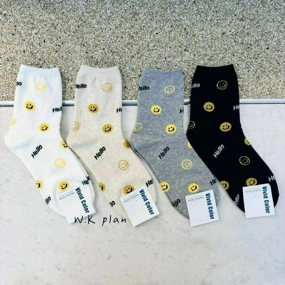 【W.K】韓國2024春季新款 笑臉表情中筒襪-細節圖3