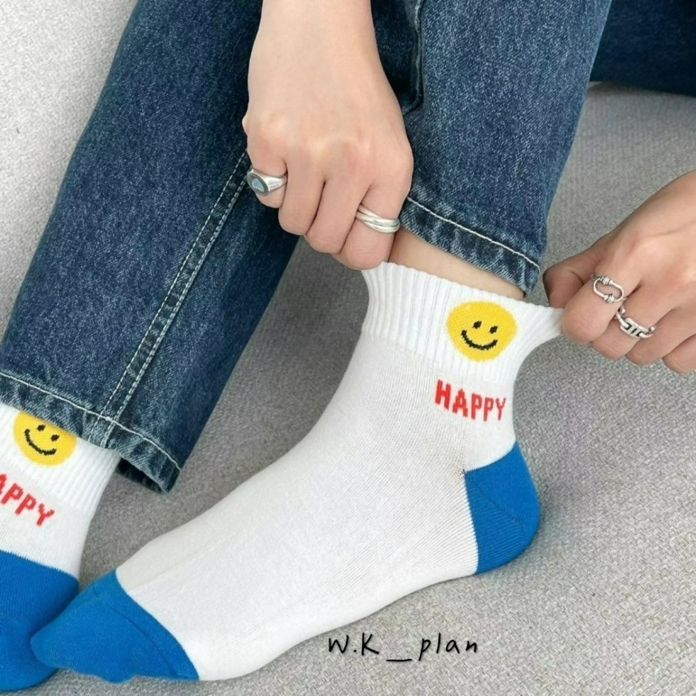 【W.K】韓國2024新款笑臉短襪 踝襪 韓國襪子 HAPPY 春夏新款 現貨-細節圖2