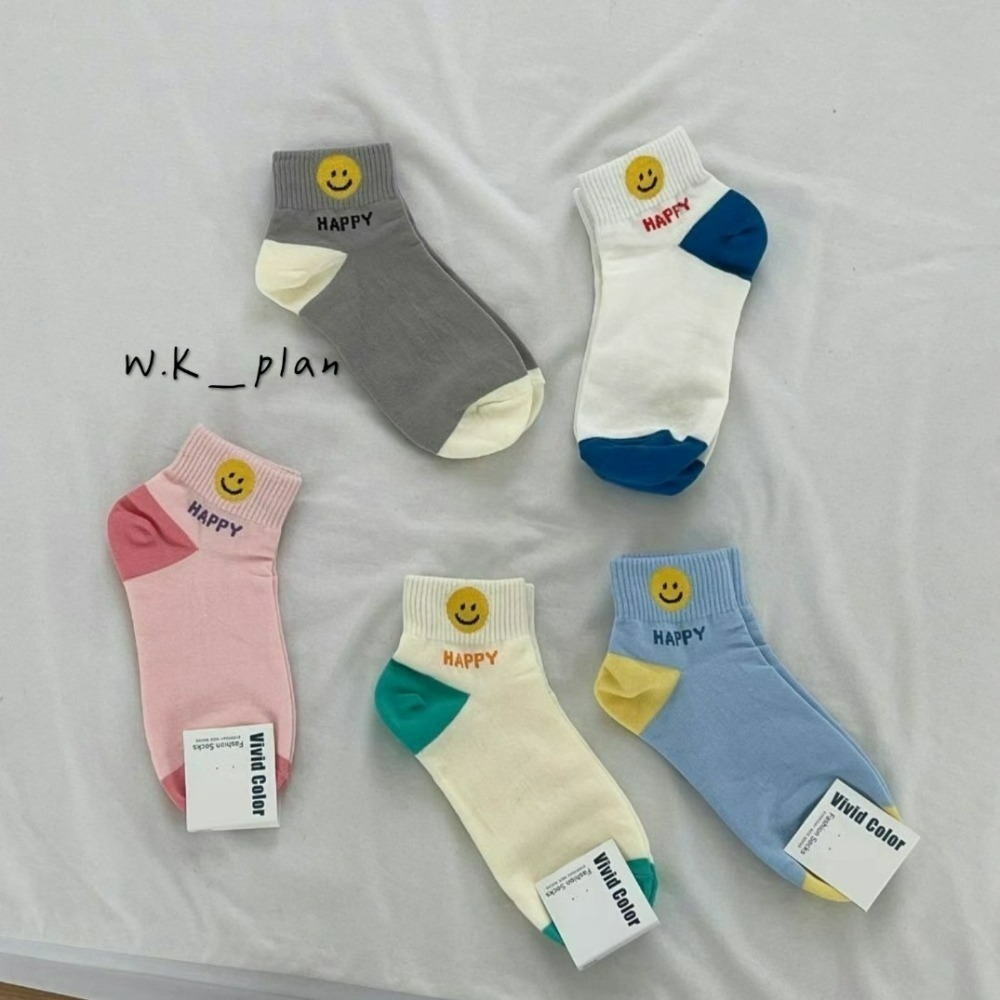 【W.K】韓國2024新款笑臉短襪 踝襪 韓國襪子 HAPPY 春夏新款 現貨-細節圖3