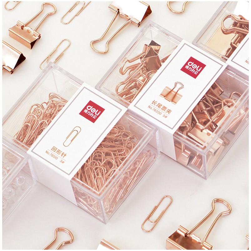 得力 組合套裝(玫瑰金) 迴紋針 回形針 圖釘 大頭針 票夾組合裝 辦公文具 搶手貨 企業熱門採購款-細節圖3