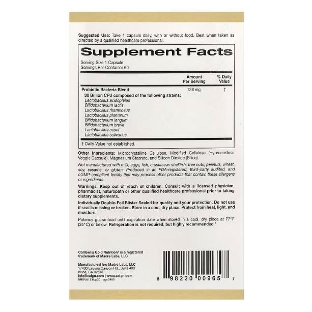 美國代購 California Gold Nutrition 益生菌，300 億菌落單位，60 粒素食膠囊-細節圖5