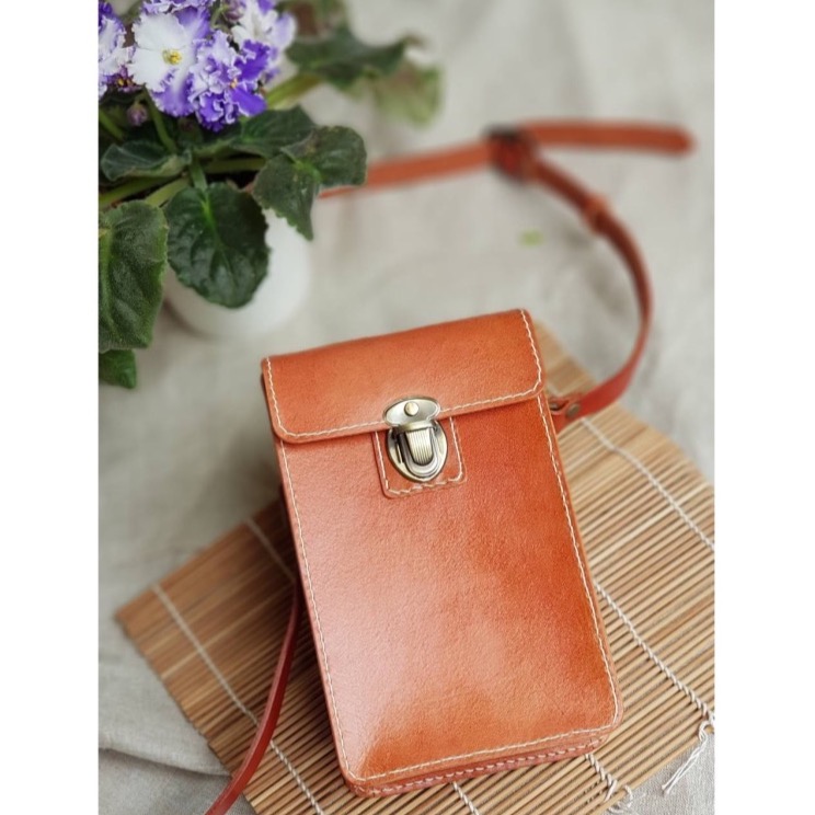 植鞣革焦糖色隨行包-細節圖2