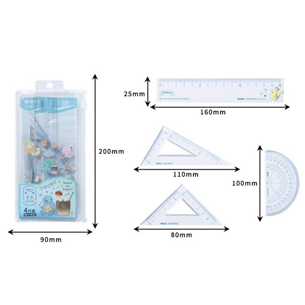 寶可夢 尺繪圖四件套組 皮卡丘 Pokemon 直尺 文具 刻度尺 文具組 三角板 三角尺 量角器 繪圖用品 繪圖尺-細節圖5