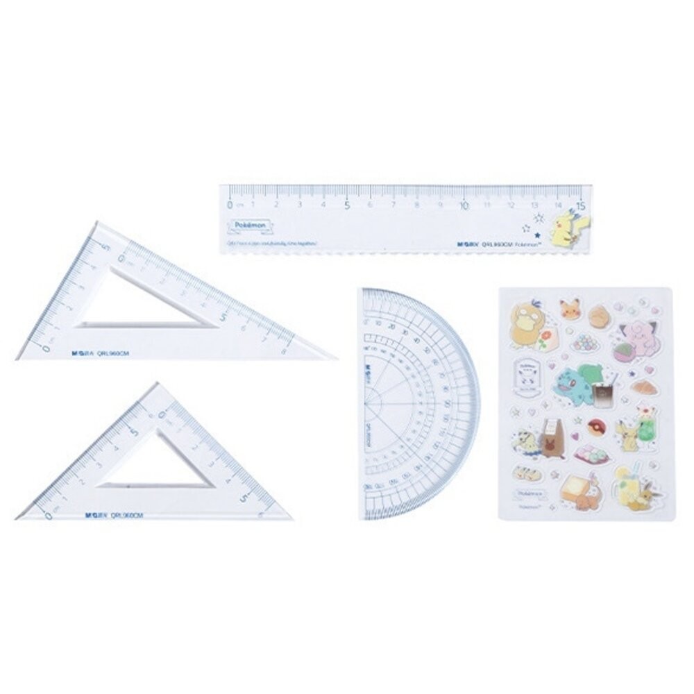 寶可夢 尺繪圖四件套組 皮卡丘 Pokemon 直尺 文具 刻度尺 文具組 三角板 三角尺 量角器 繪圖用品 繪圖尺-細節圖6