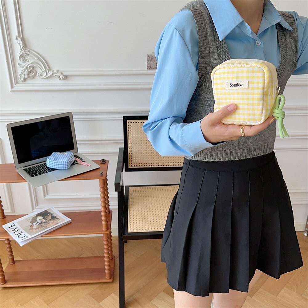 格紋 衛生棉收納小方包 衛生棉收納包 萬用收納包 衛生棉包 護墊包 生理包 姨媽包 化妝包 多功能化妝包 姨媽包 包包-細節圖3