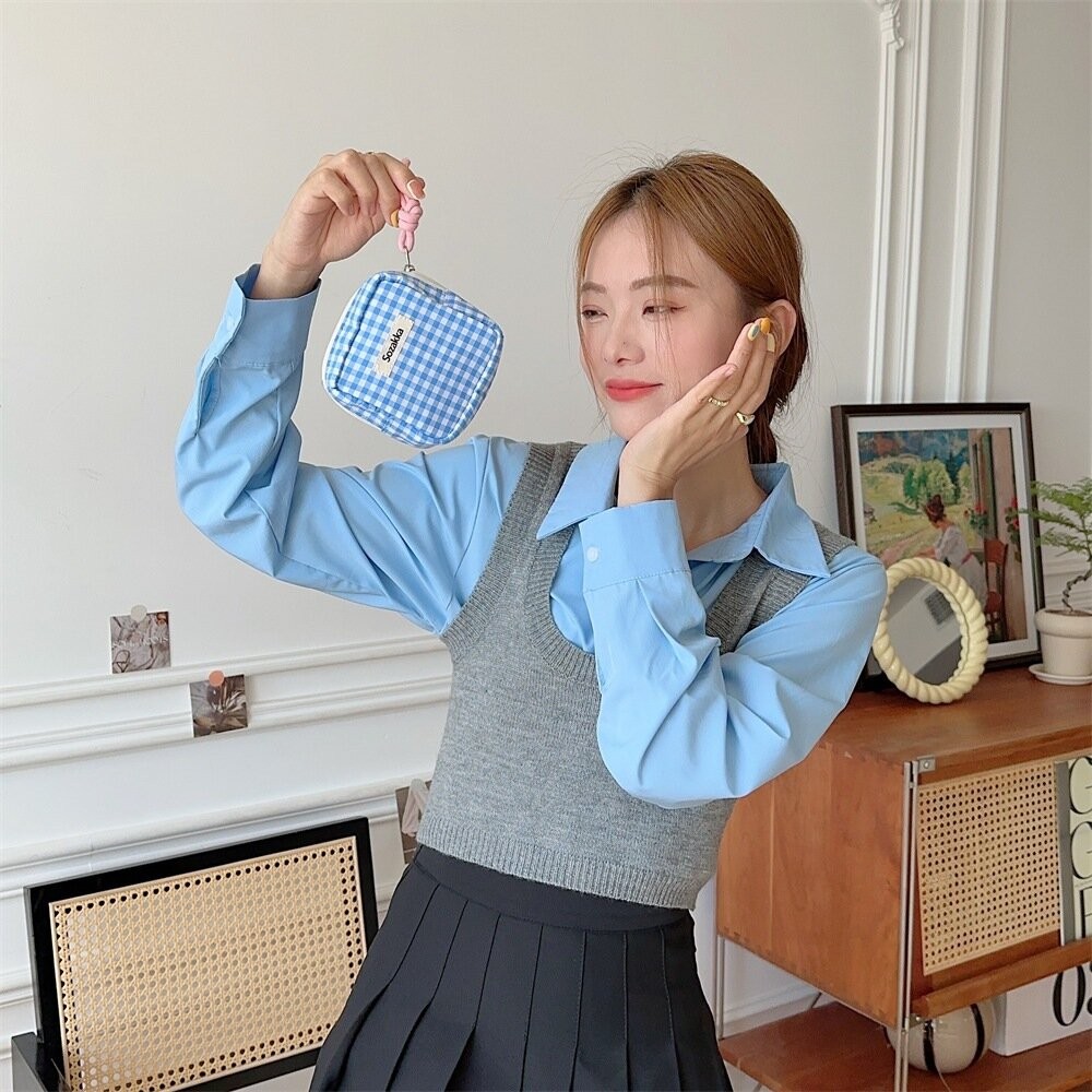 格紋 衛生棉收納小方包 衛生棉收納包 萬用收納包 衛生棉包 護墊包 生理包 姨媽包 化妝包 多功能化妝包 姨媽包 包包-細節圖4