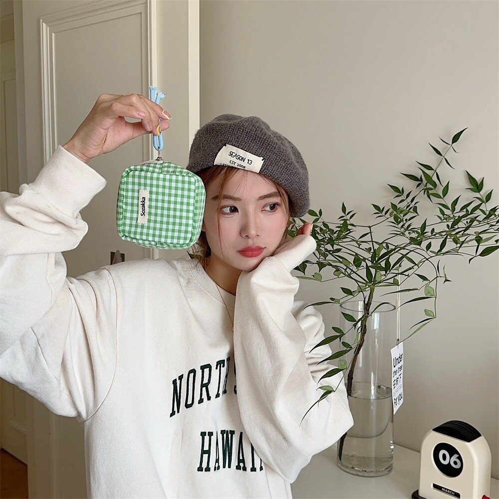 格紋 衛生棉收納小方包 衛生棉收納包 萬用收納包 衛生棉包 護墊包 生理包 姨媽包 化妝包 多功能化妝包 姨媽包 包包-細節圖5