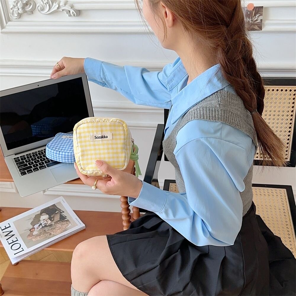 格紋 衛生棉收納小方包 衛生棉收納包 萬用收納包 衛生棉包 護墊包 生理包 姨媽包 化妝包 多功能化妝包 姨媽包 包包-細節圖11