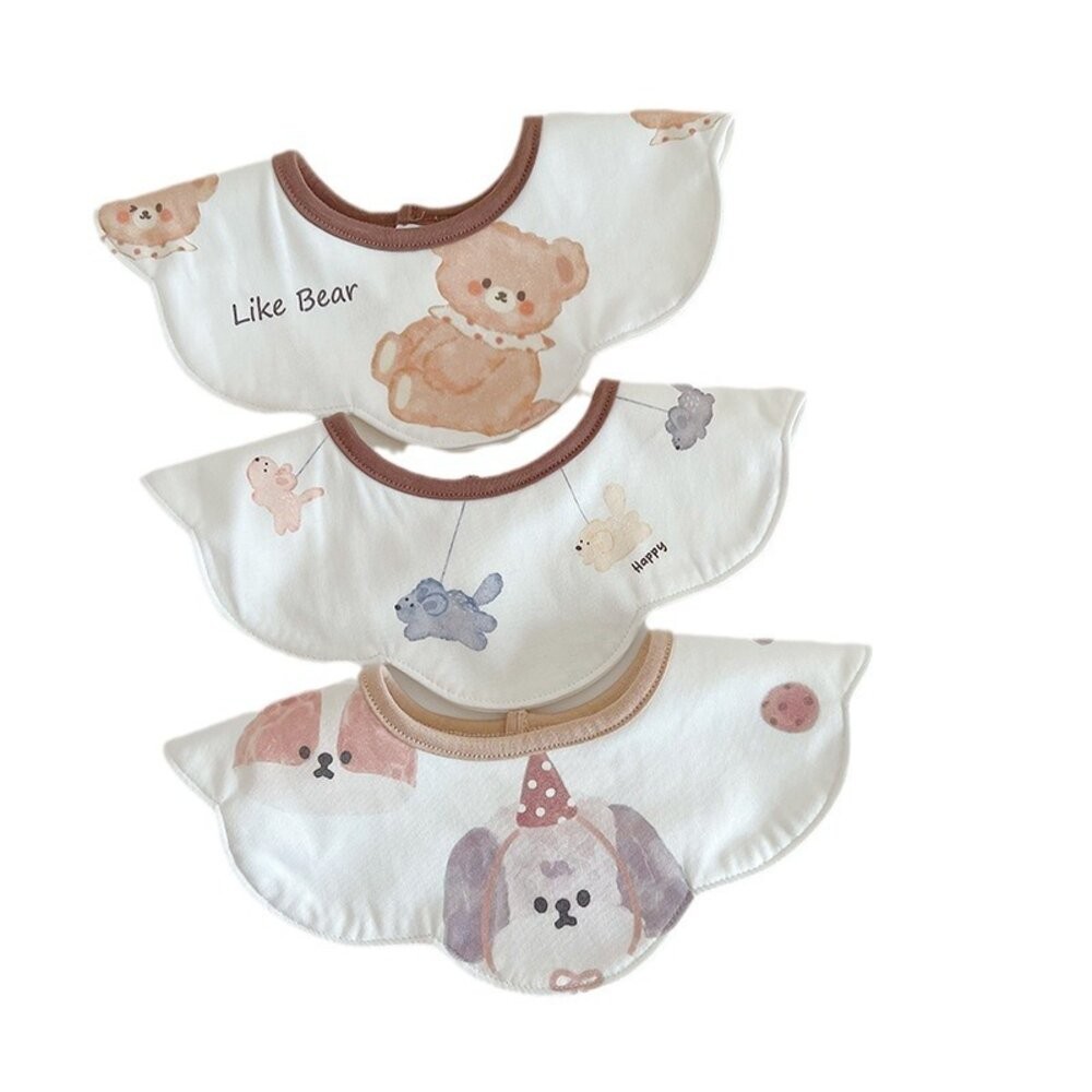 3入 小熊 純棉圍兜 圍兜 韓系圍兜 寶寶圍兜 嬰兒圍兜 圍兜兜 水洗口水巾 口水巾 寶寶口水巾 純棉 造型圍兜-細節圖6