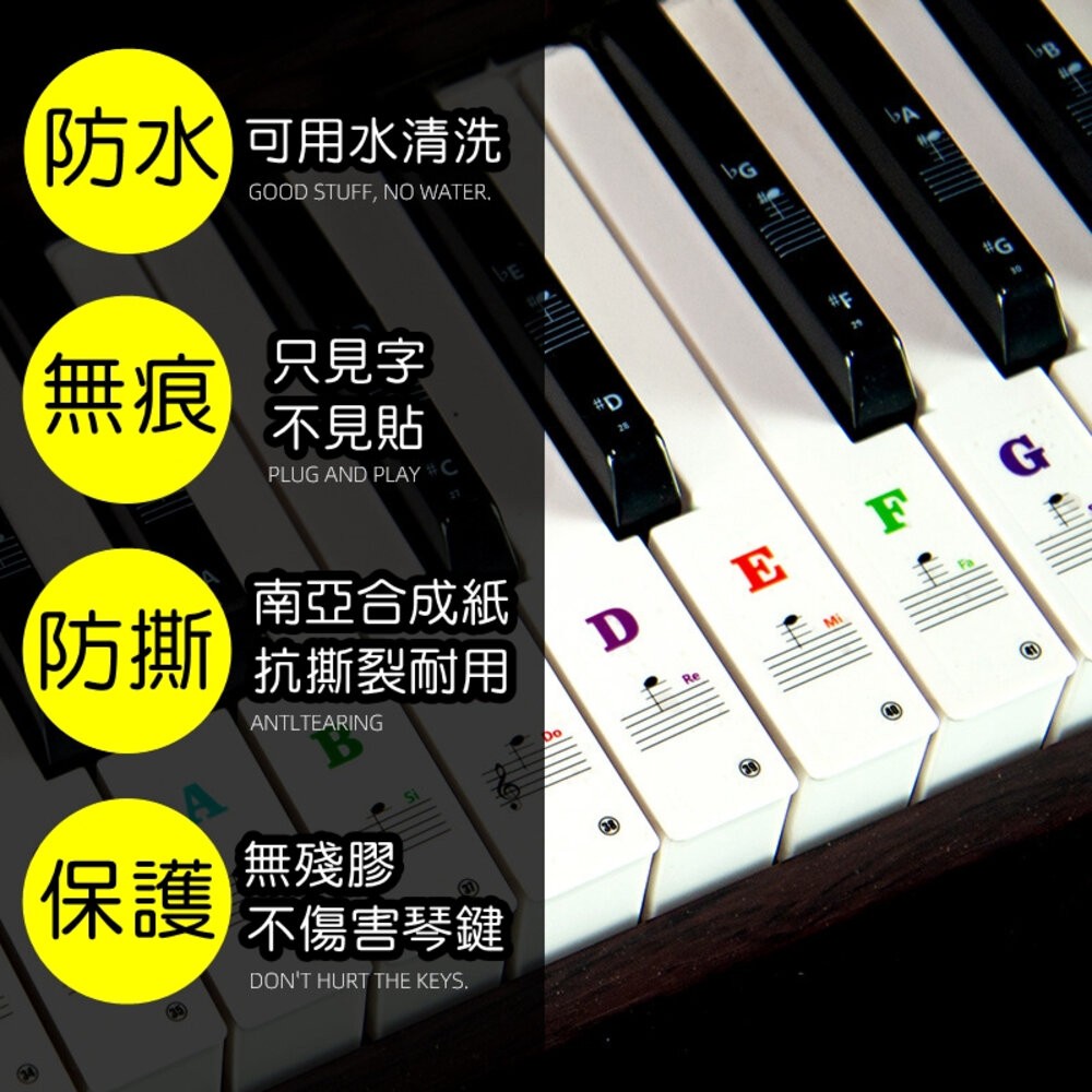 (不沾黏)鋼琴貼紙 1~88鍵均適用(簡譜貼紙)鋼琴位階貼 電子琴位階 鍵盤貼紙 音符貼紙 簡譜琴鍵貼紙 電子鋼琴鍵盤貼-細節圖3