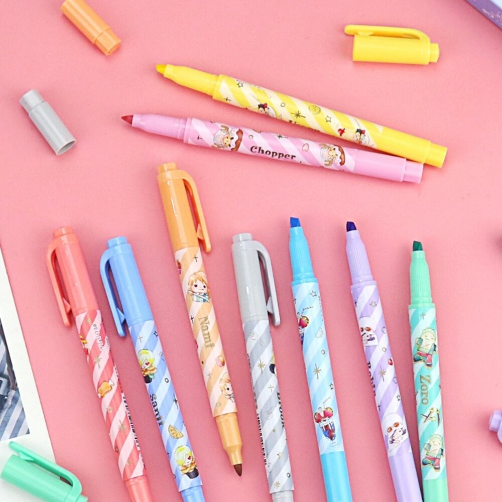 航海王 海賊王 雙頭螢光 柔和色 螢光筆 記號筆 彩色筆 重點筆 畫線筆 文具 筆記 事務用品 卡通 螢光 細螢光 魯夫-細節圖3