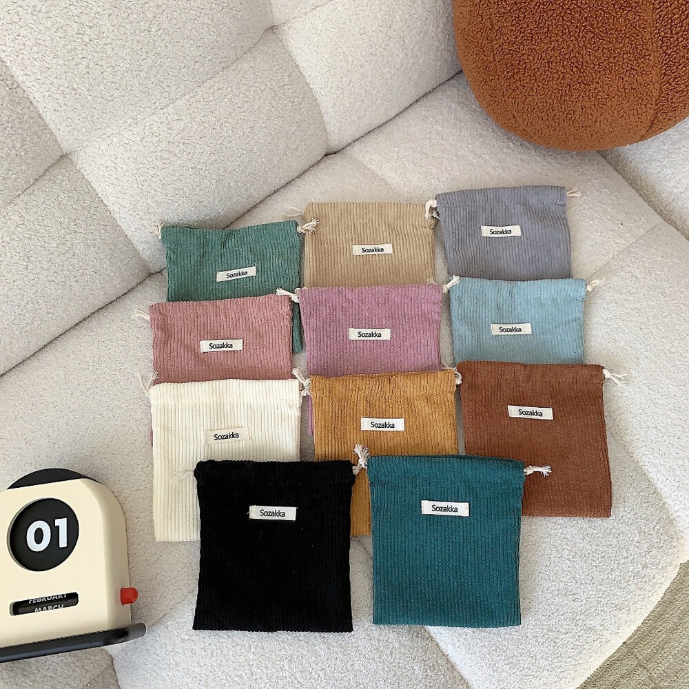 燈芯絨 素色 束口袋 旅行收納袋 列收納袋 收納 旅行收納 小物收納 束口 衛生棉袋 生理袋 化妝包 束口包-細節圖2