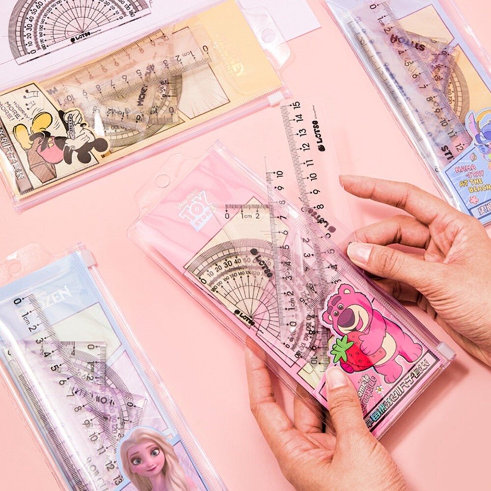 迪士尼 尺繪圖四件套組 冰雪奇緣 米奇 抱哥 直尺 文具 刻度尺 文具組 三角板 三角尺 量角器 繪圖用品 繪圖尺-細節圖3