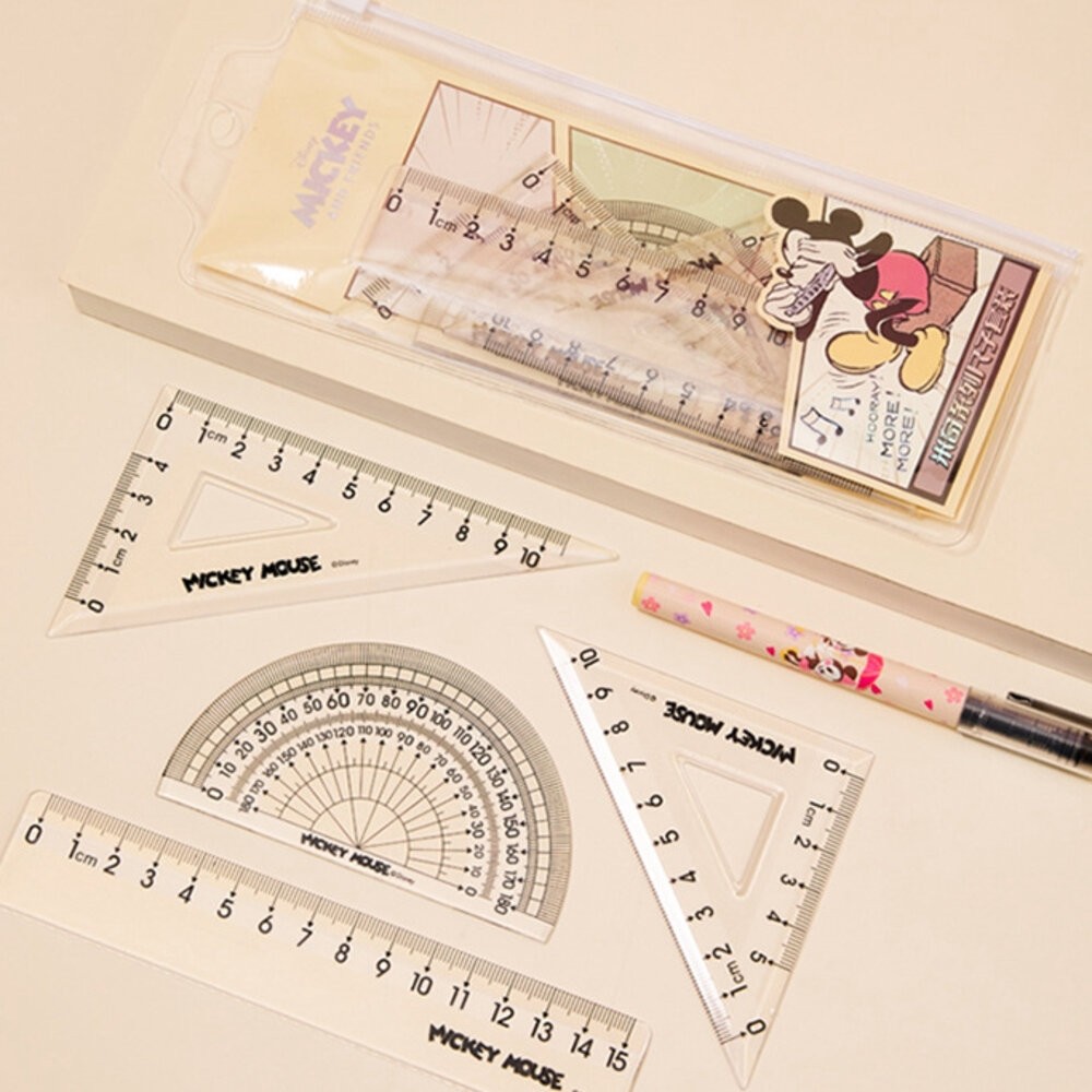 迪士尼 尺繪圖四件套組 冰雪奇緣 米奇 抱哥 直尺 文具 刻度尺 文具組 三角板 三角尺 量角器 繪圖用品 繪圖尺-細節圖7