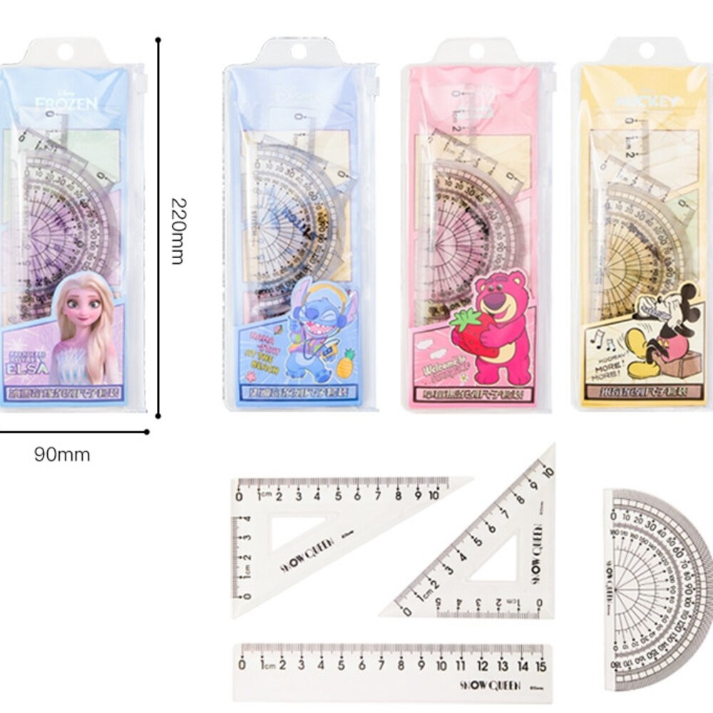 迪士尼 尺繪圖四件套組 冰雪奇緣 米奇 抱哥 直尺 文具 刻度尺 文具組 三角板 三角尺 量角器 繪圖用品 繪圖尺-細節圖8