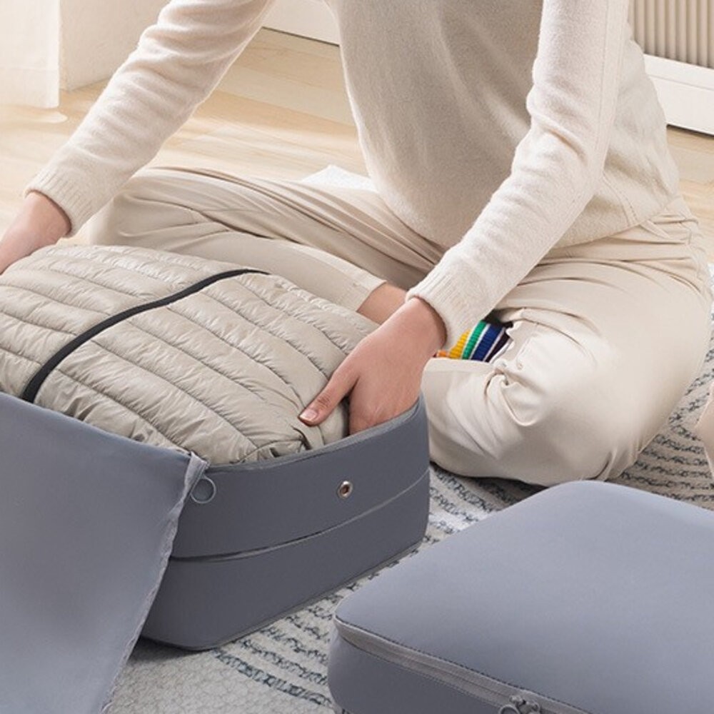 壓縮收納袋 雙拉鍊壓縮收納袋 羽絨服收納包 衣櫃整理袋 布藝雙拉鍊透 氣孔壓縮收納袋 手提收納袋 收納袋 換季收納袋-細節圖3