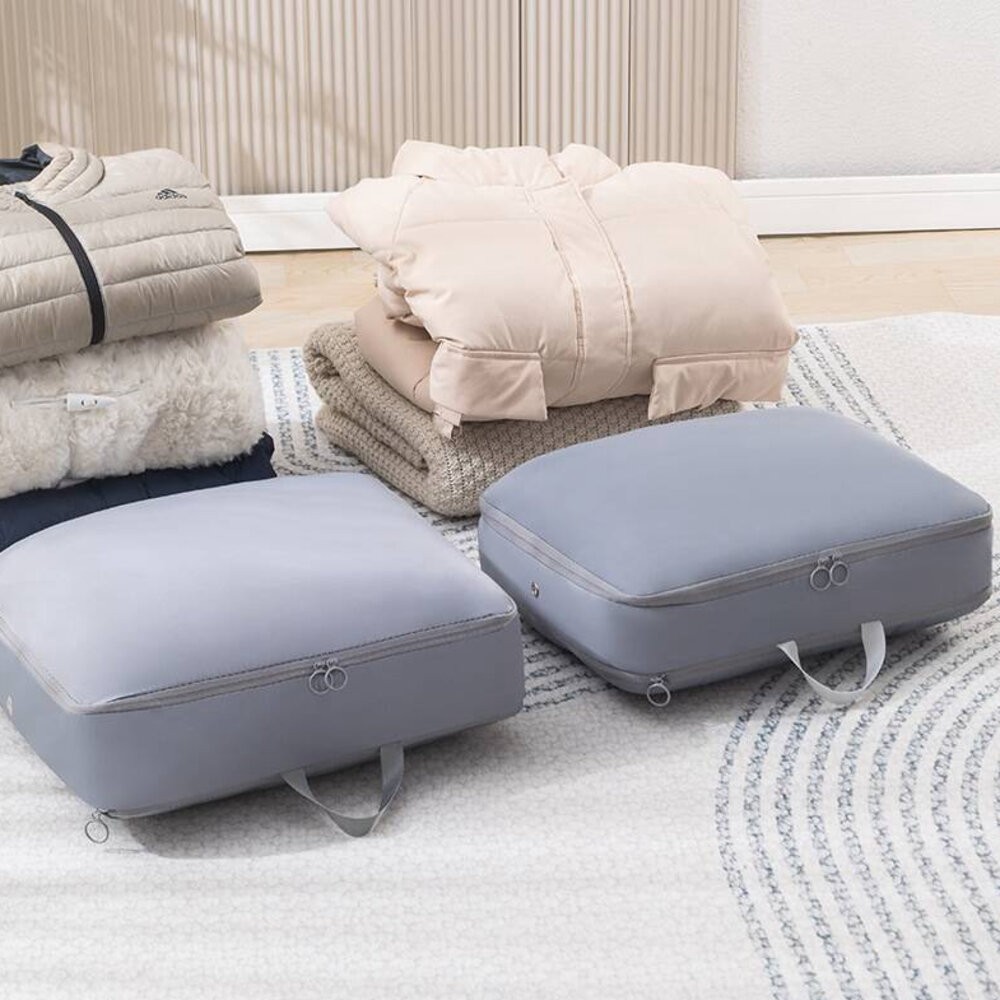 壓縮收納袋 雙拉鍊壓縮收納袋 羽絨服收納包 衣櫃整理袋 布藝雙拉鍊透 氣孔壓縮收納袋 手提收納袋 收納袋 換季收納袋-細節圖4