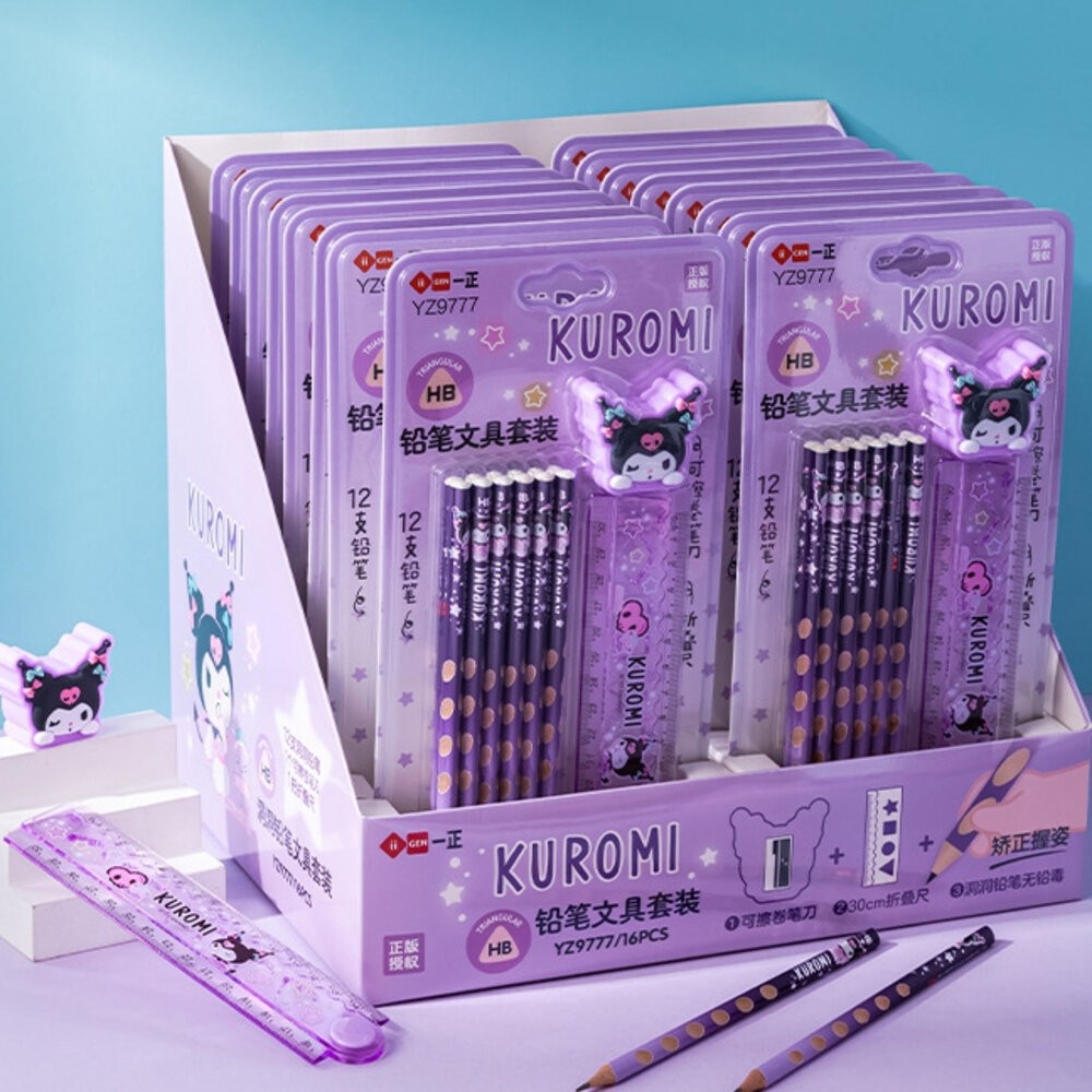 庫洛米 美樂蒂 HB鉛筆 文具組 直尺 洞洞鉛筆 鉛筆 鉛筆 洞洞筆 筆桿 三角筆桿 繪畫鉛筆 削鉛筆機 三麗鷗-細節圖8