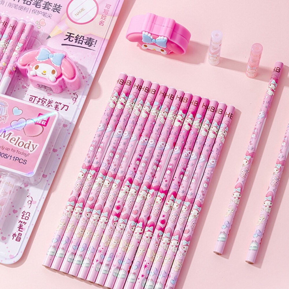 庫洛米 美樂蒂 HB鉛筆 文具組 直尺 洞洞鉛筆 鉛筆 鉛筆 洞洞筆 筆桿 三角筆桿 繪畫鉛筆 削鉛筆機 三麗鷗-細節圖9