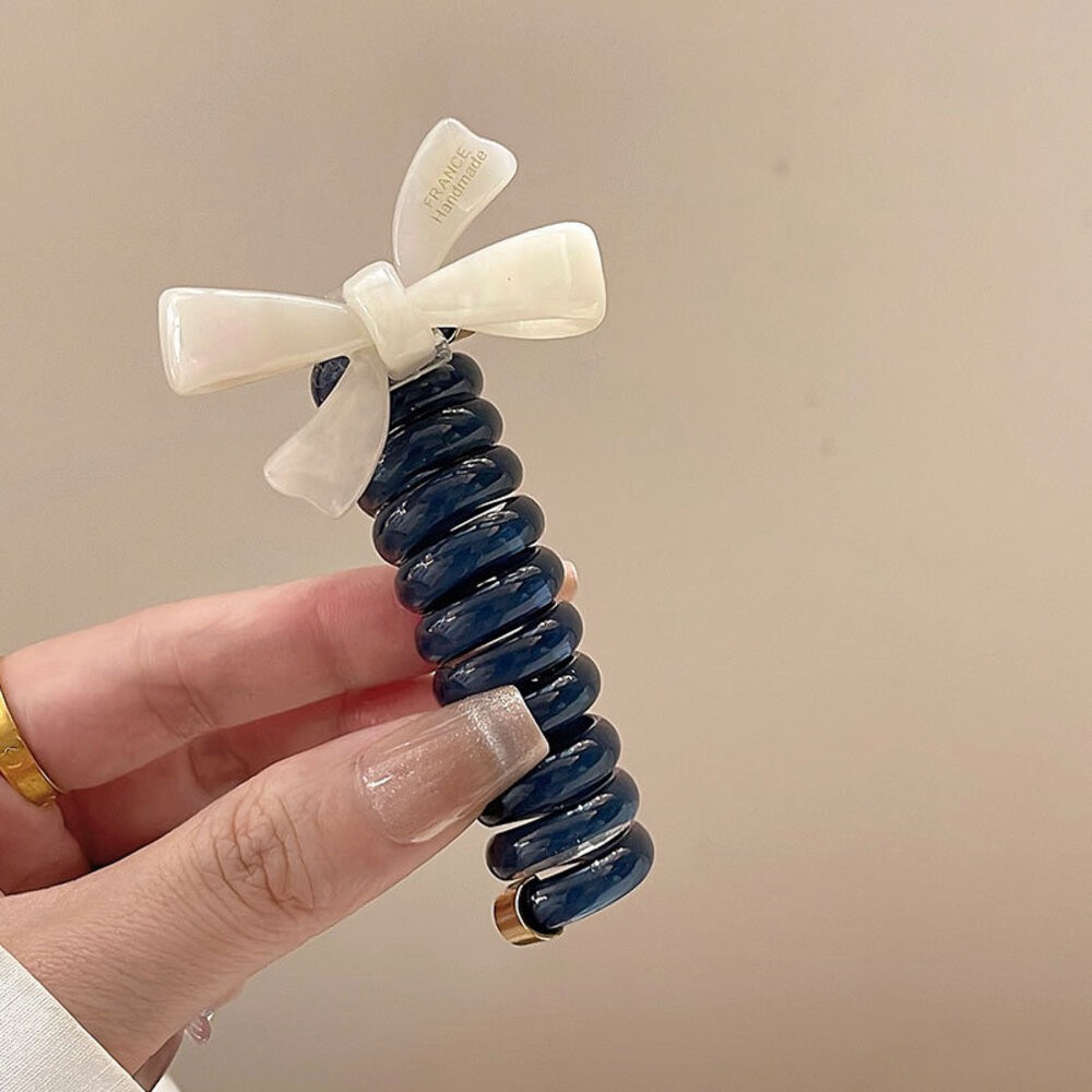 蝴蝶結 泡泡辮 泡泡辮頭繩 電話線 髮圈 馬尾 編髮神器 辮子神器 珍珠 氣質 馬尾編髮 直條電話線髮圈 扎頭繩-規格圖6