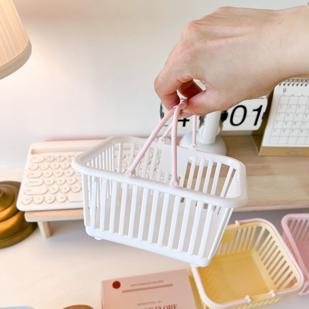 桌面提籃 馬卡龍撞色小提籃 小提籃 迷你手提籃 小物收納 儲物籃 可疊收納籃 日式收納籃 居家置物籃 迷你提籃-細節圖6