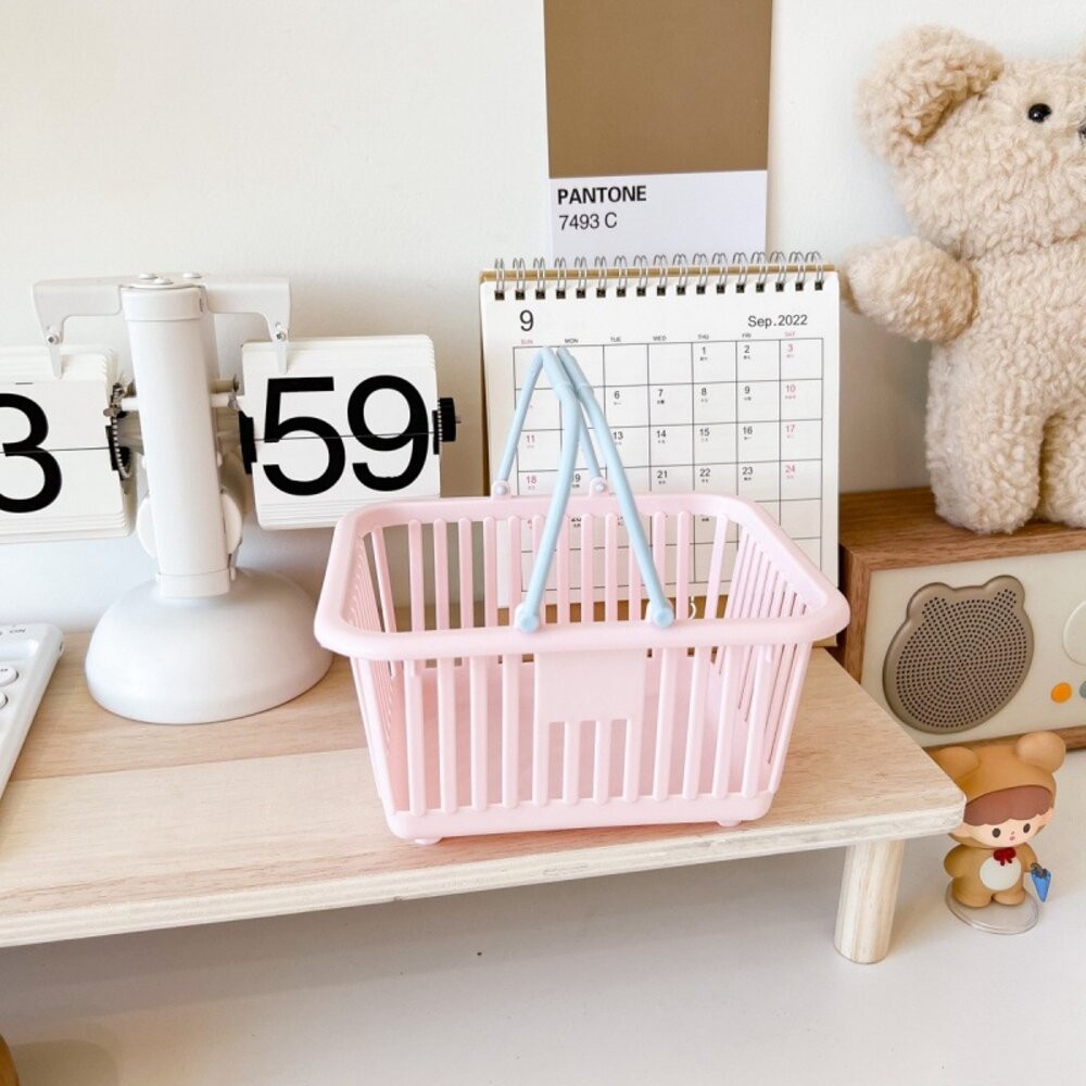 桌面提籃 馬卡龍撞色小提籃 小提籃 迷你手提籃 小物收納 儲物籃 可疊收納籃 日式收納籃 居家置物籃 迷你提籃-規格圖7