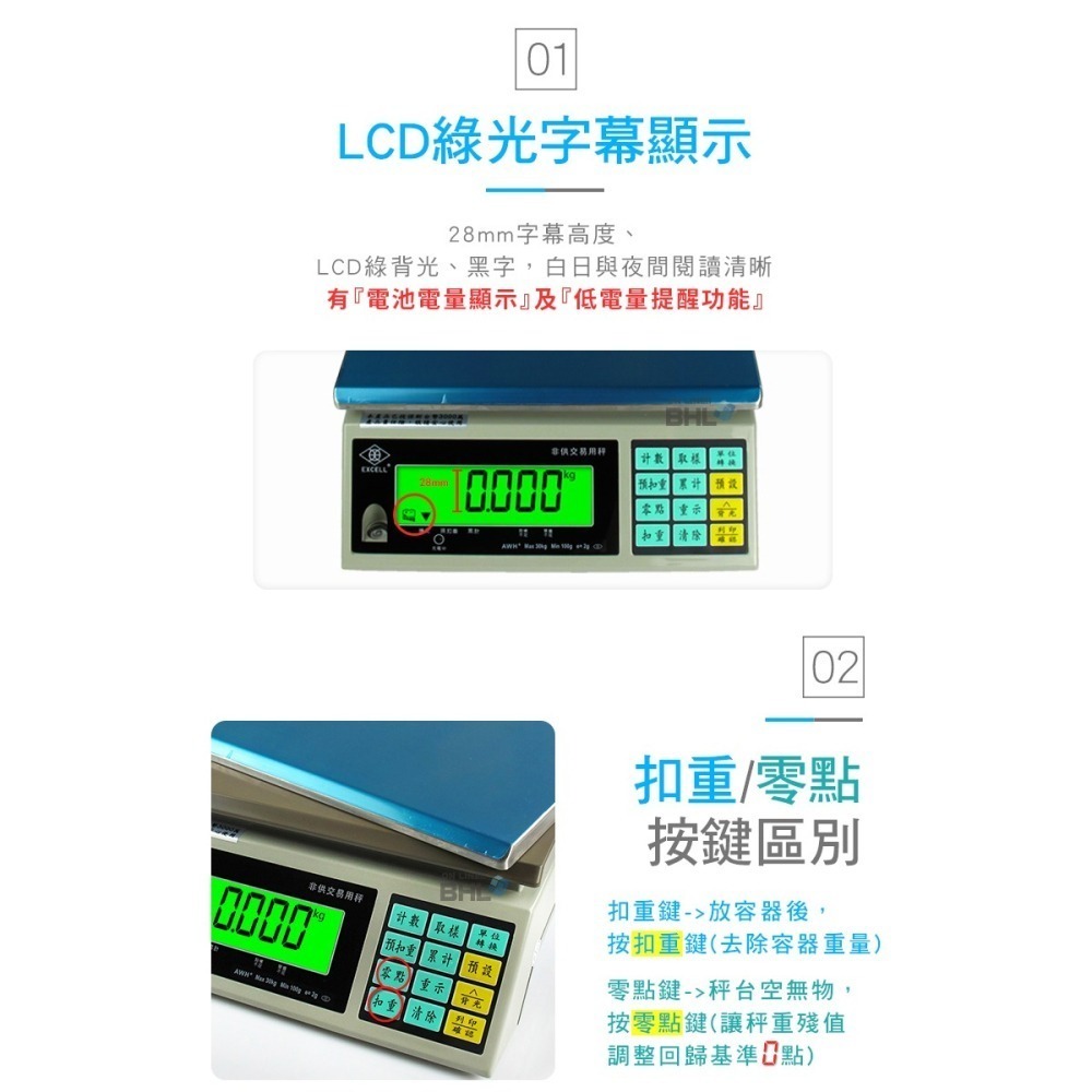 【BHL秉衡量電子秤】英展全電壓第四代高精度計重桌秤AWHII+- 3kg 7.5kg 15kg 30kg-有電量顯示-細節圖8