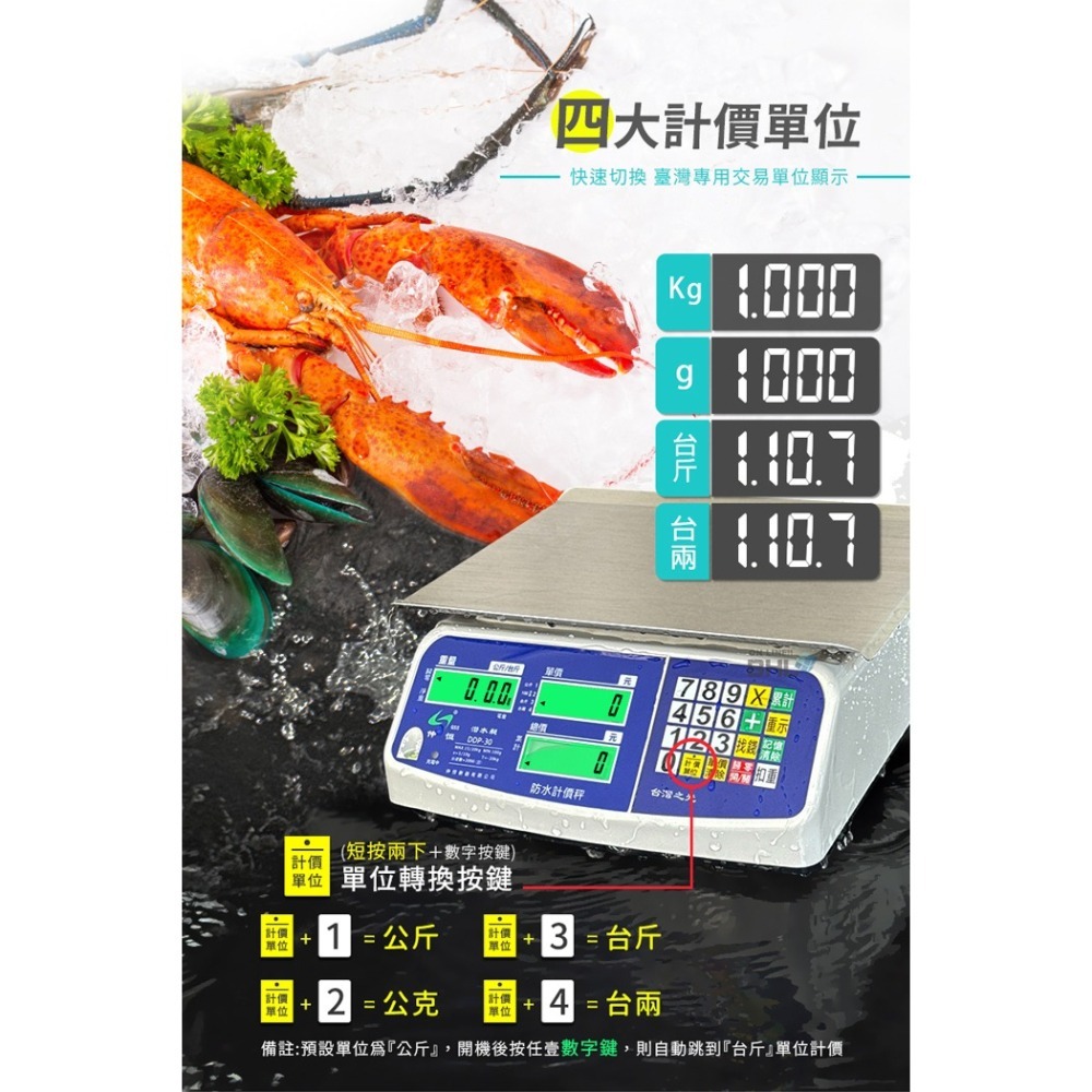 【BHL秉衡量】IP68up全機防水防蟑電子計價秤 DDP-30K〔30kgx5g〕-細節圖7
