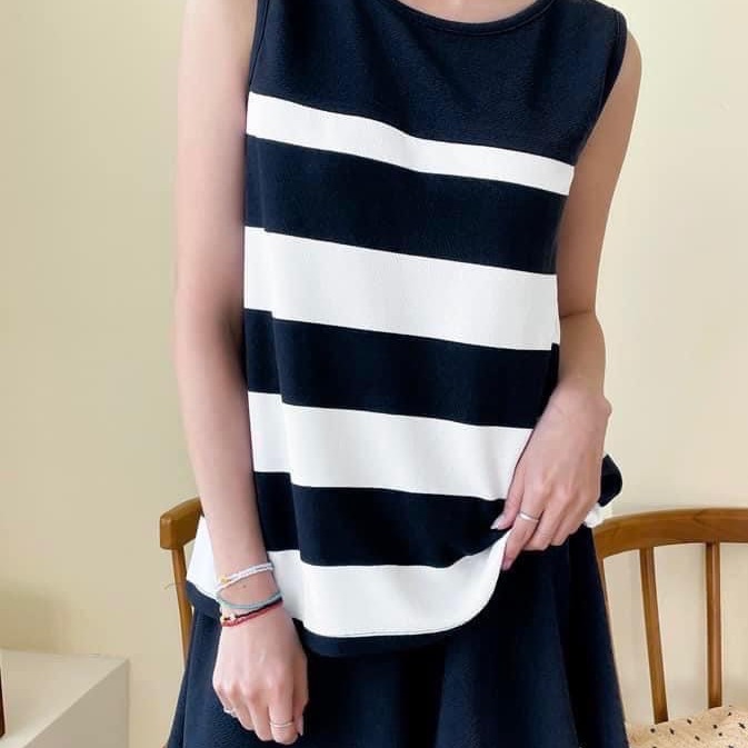 預購 正韓 𝑨字寬條背心➕腰鬆緊散擺短褲𝑺𝑬𝑻套組-06/10截止-細節圖7