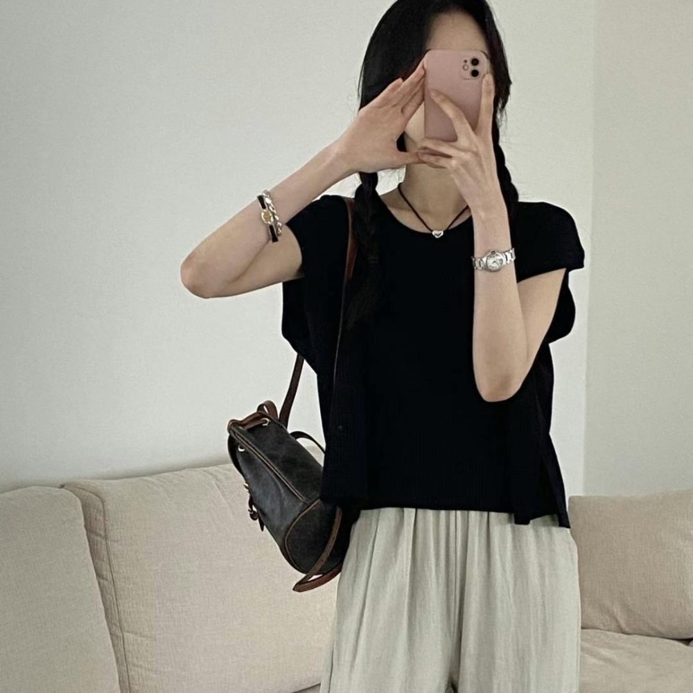 預購 正韓 涼感超舒適側開叉寬袖針織上衣-06/15截止-細節圖8