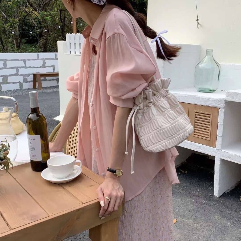 預購 韓系春夏新 軟皮皺皺束口水桶包-06/20截止-細節圖4