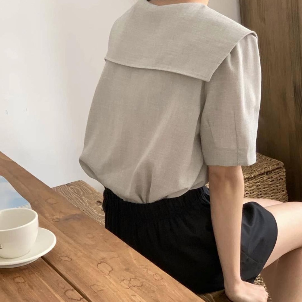 預購 正韓 水手領抓皺袖上衣-06/20截止-細節圖2
