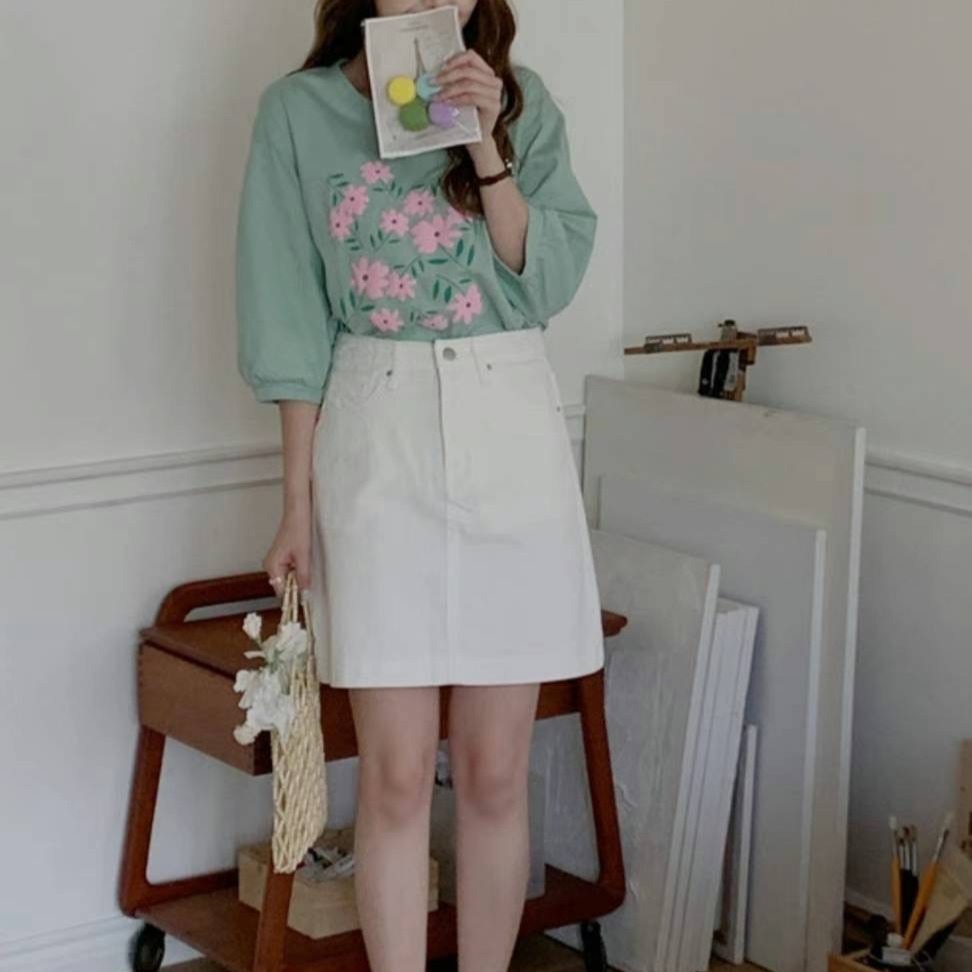 預購 正韓 小花印花五分包袖上衣-06/20截止-細節圖9