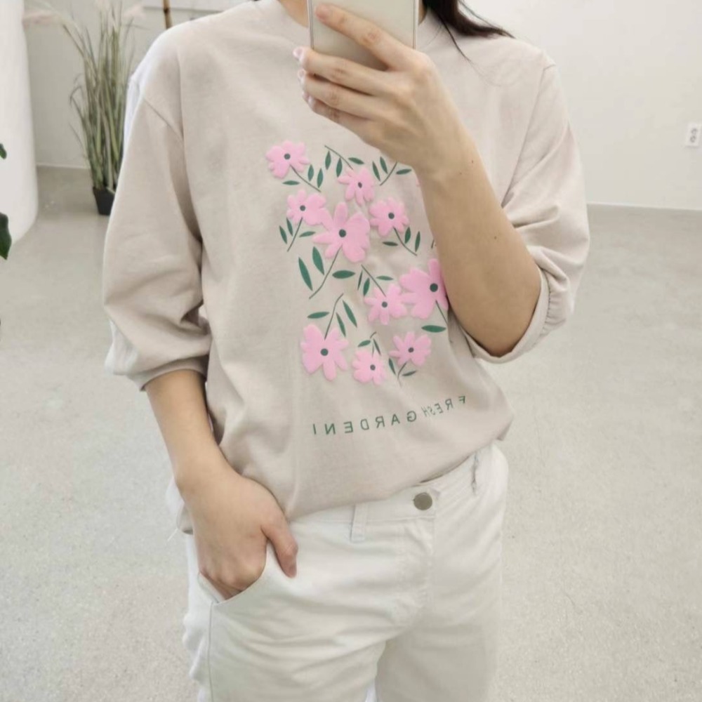 預購 正韓 小花印花五分包袖上衣-06/20截止-細節圖10