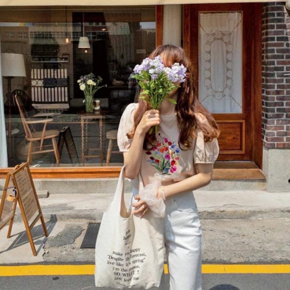 預購 正韓 法式彩色小花朵澎袖薄棉上衣-06/25截止-細節圖3