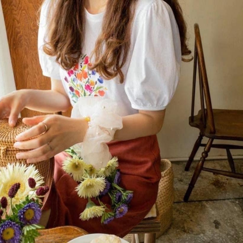 預購 正韓 法式彩色小花朵澎袖薄棉上衣-06/25截止-細節圖7