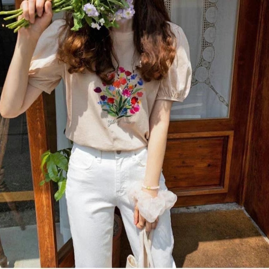 預購 正韓 法式彩色小花朵澎袖薄棉上衣-06/25截止-細節圖9