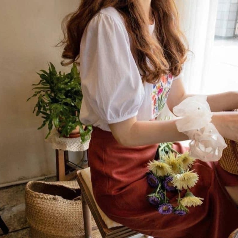 預購 正韓 法式彩色小花朵澎袖薄棉上衣-06/25截止-細節圖10