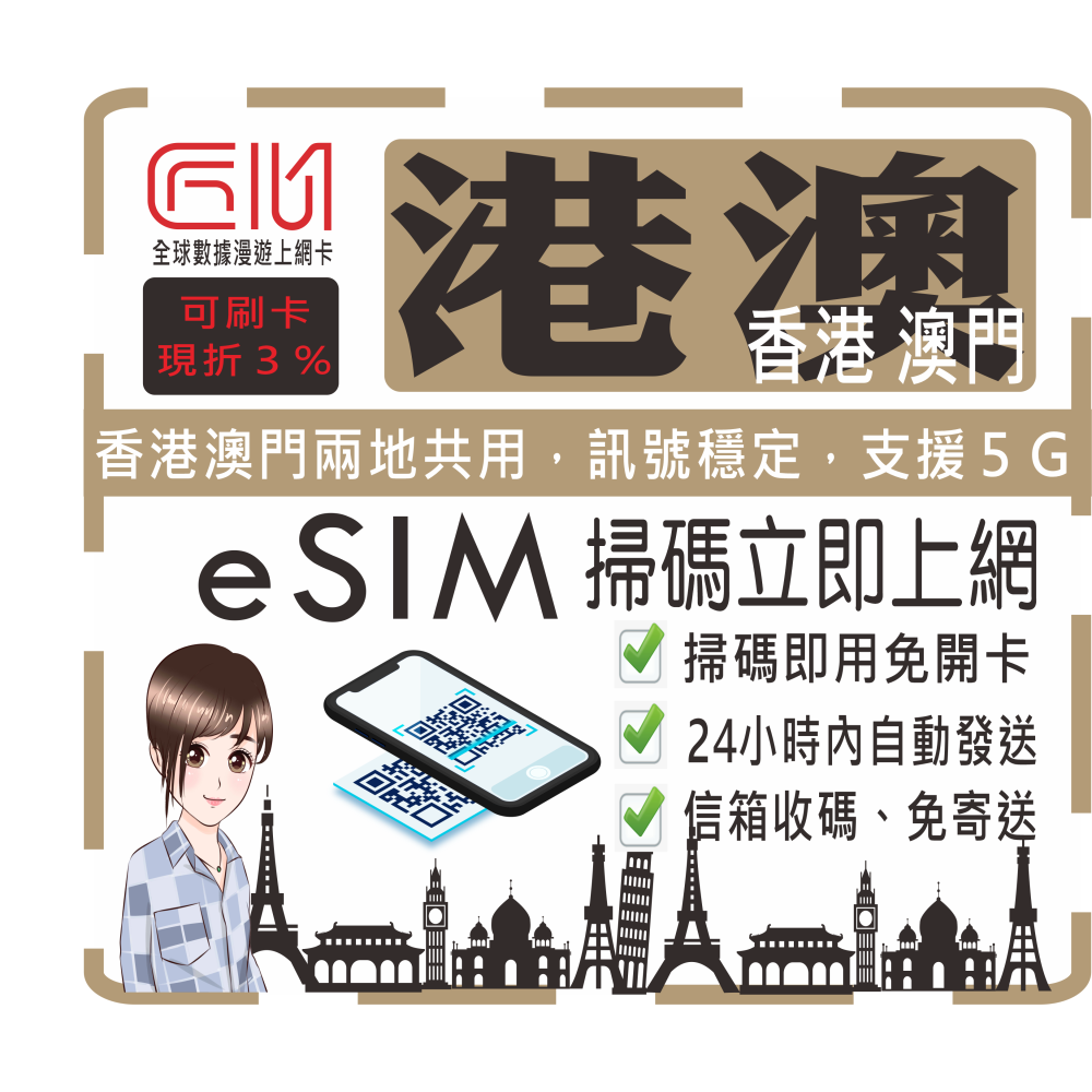 ├匠心eSIM┤香港澳門無限上網港澳網卡香港網卡高速上網通話澳網卡網路卡電話卡吃到飽香港自由行- 匠心全球數據漫遊上網卡- iOPEN