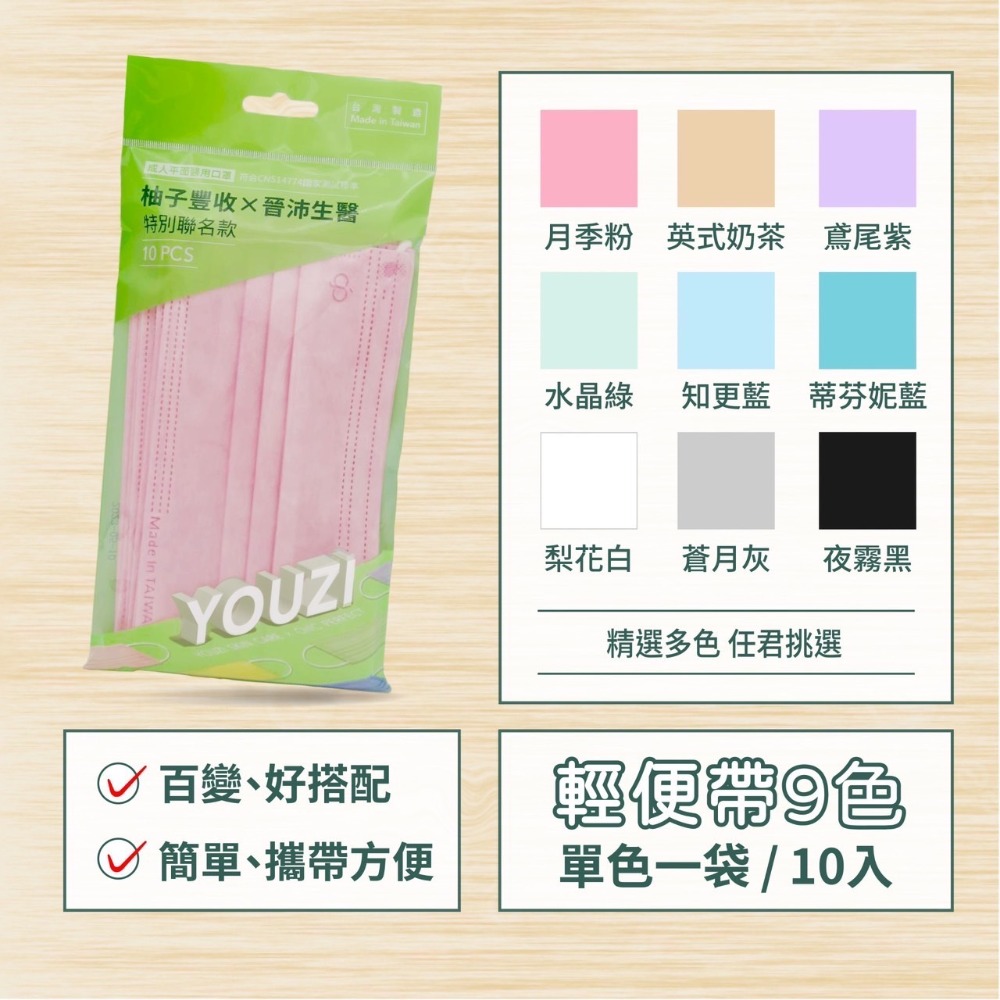 🤘台灣製 柚子豐收x晉沛生醫 特別聯名款色系  成人醫用平面口罩(10入)-細節圖2