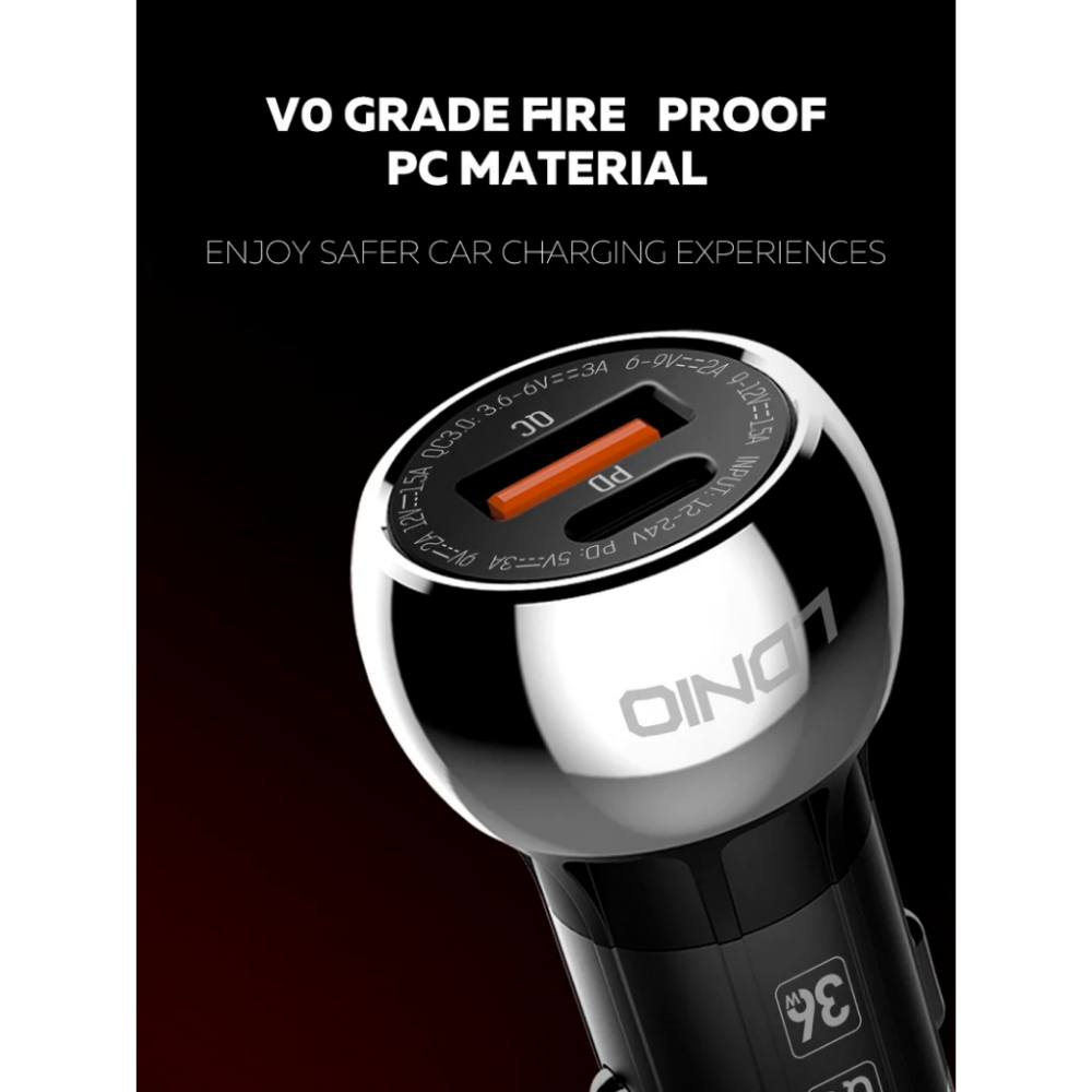 極速出貨🔥 LDNIO｜ C3-C1 PD+ QC3.0 車充 車充 點菸器 車用快充 充電器 1米-細節圖3
