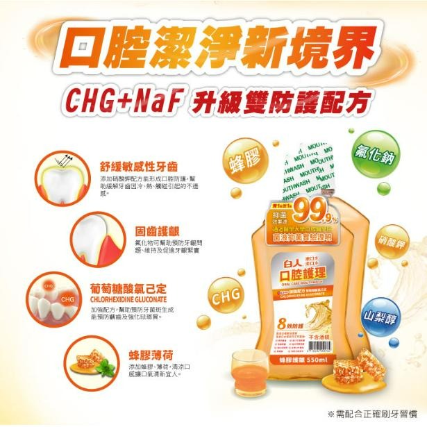 【白人】－附發票－蜂膠護齦漱口水 550ml 新包裝  買一送一-細節圖2