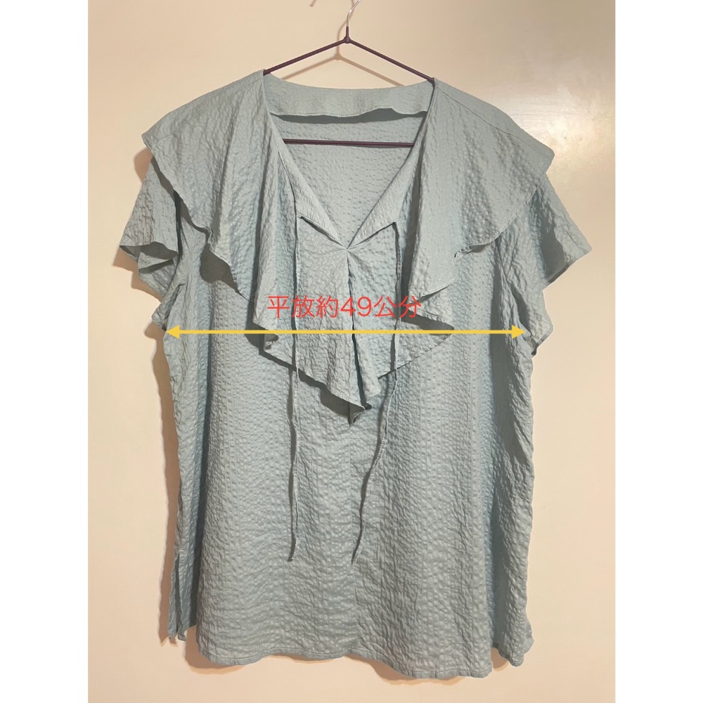 專櫃MK湖綠色泡泡紗荷葉領襯衫/二手/38號-細節圖2